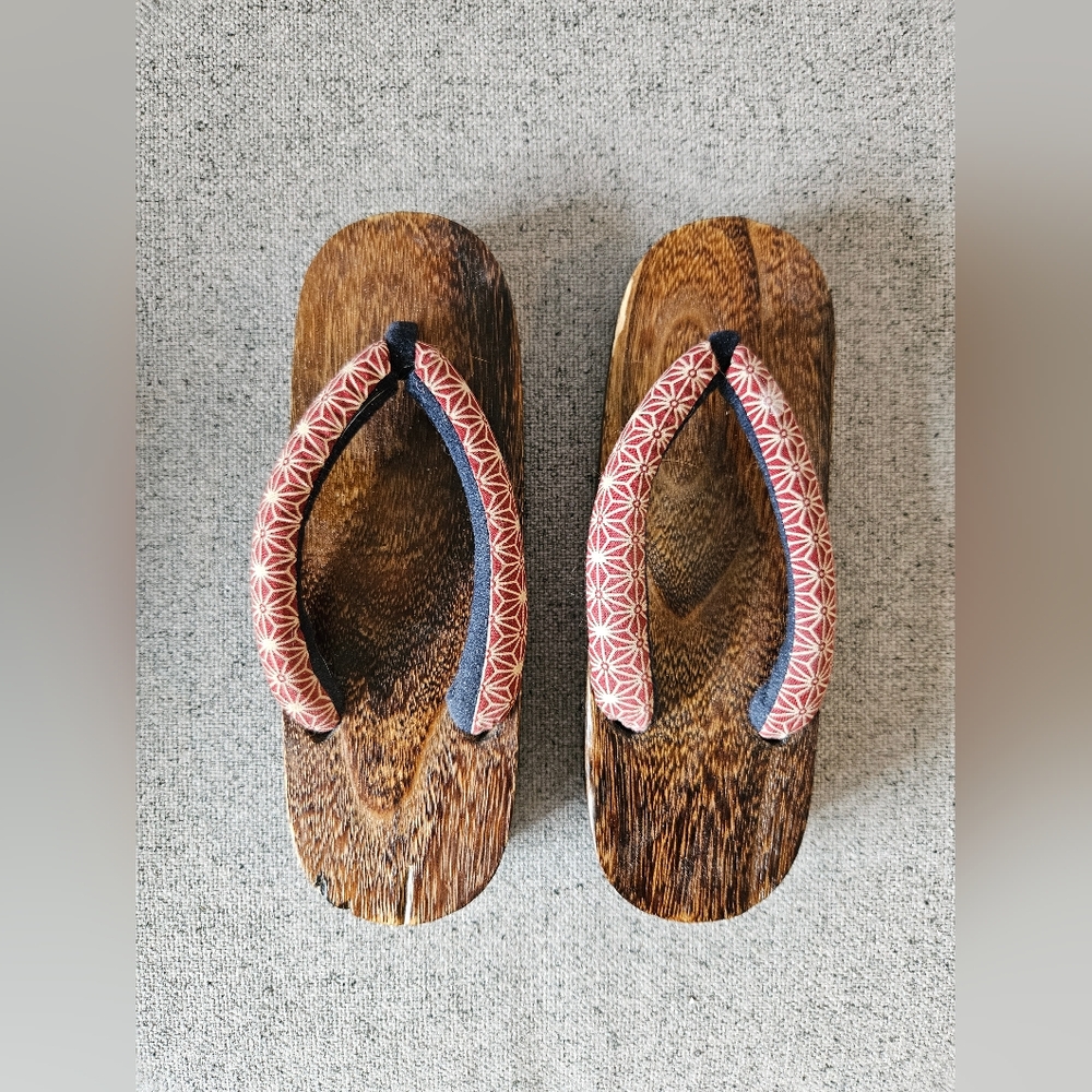 Wooden Sandals with Pink Patterned Straps